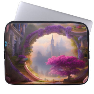 Fantasy floral courtyard pink tree laptop sleeve