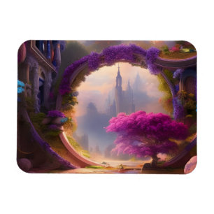 Fantasy floral courtyard pink tree magnet