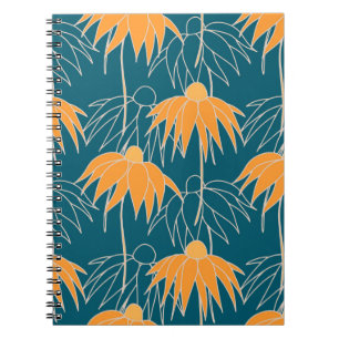 Fantasy floral hand drawn seamless pattern. Orange Notebook
