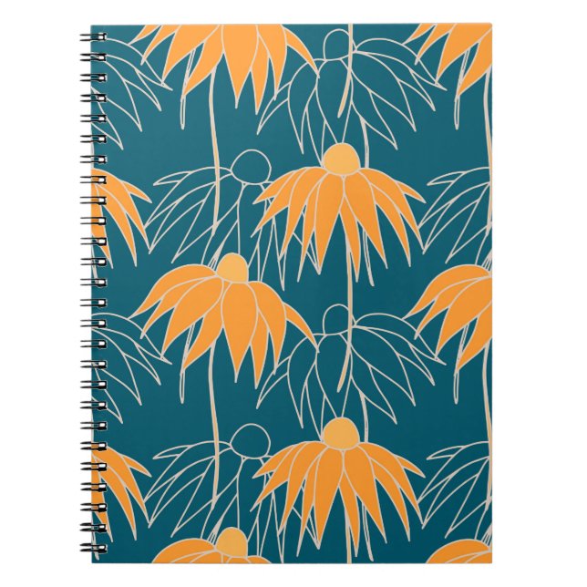 Fantasy floral hand drawn seamless pattern. Orange Notebook (Front)