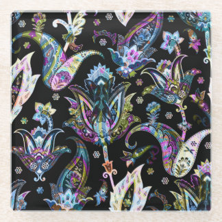 Fantasy Floral Paisley: Seamless Ornament Glass Coaster