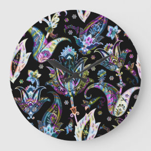 Fantasy Floral Paisley: Seamless Ornament Large Clock