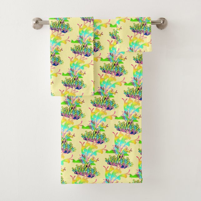 Fantasy Floral Pale Yellow Bath Towel Set (Insitu)