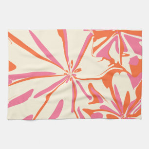 Fantasy Floral - Pink, Orange and Cream Tea Towel