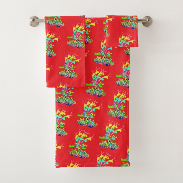 Fantasy Floral Red  Bath Towel Set (Insitu)