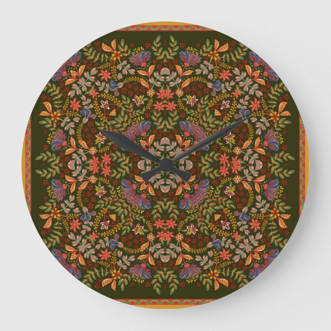 Fantasy Floral Square Pocket Design Large Clock (Front)