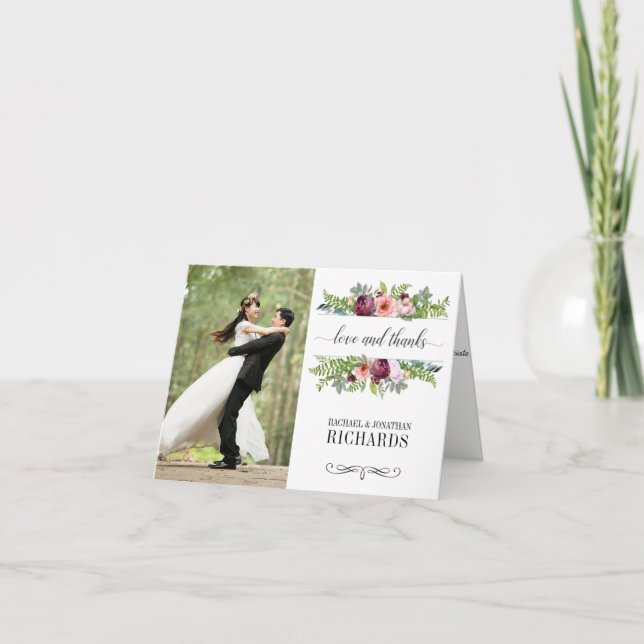 Fantasy Floral Wedding Photo Thank You Card (Front)