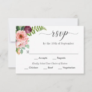 Fantasy Floral Wedding RSVP with Entree Choices Card