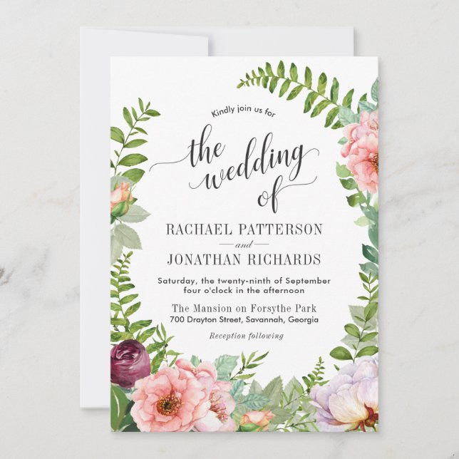 Fantasy Floral Wreath Wedding Invitation (Front)