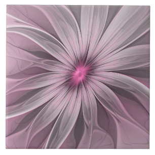 Fantasy Flower Abstract Plum Floral Fractal Art Ceramic Tile