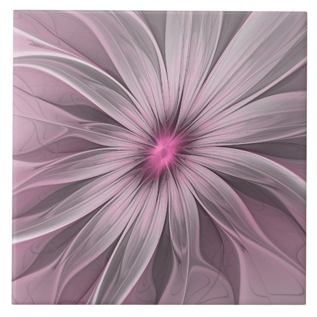 Fantasy Flower Abstract Plum Floral Fractal Art Ceramic Tile (Front)