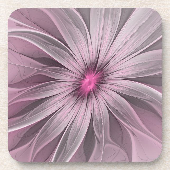 Fantasy Flower Abstract Plum Floral Fractal Art Coaster (Front)