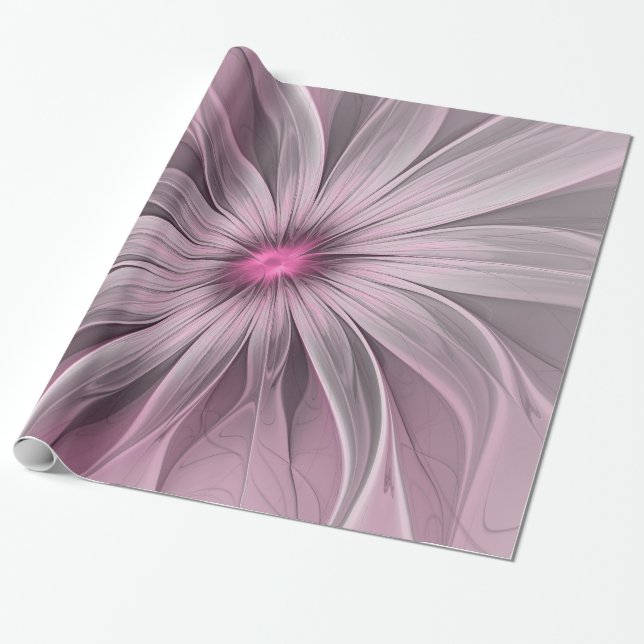 Fantasy Flower Abstract Plum Floral Fractal Art Wrapping Paper (Unrolled)
