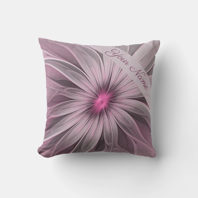 Fantasy Flower Abstract Plum Floral Fractal Name Cushion (Front)