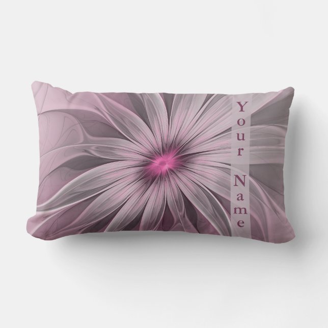 Fantasy Flower Abstract Plum Floral Fractal Name Lumbar Cushion (Front)