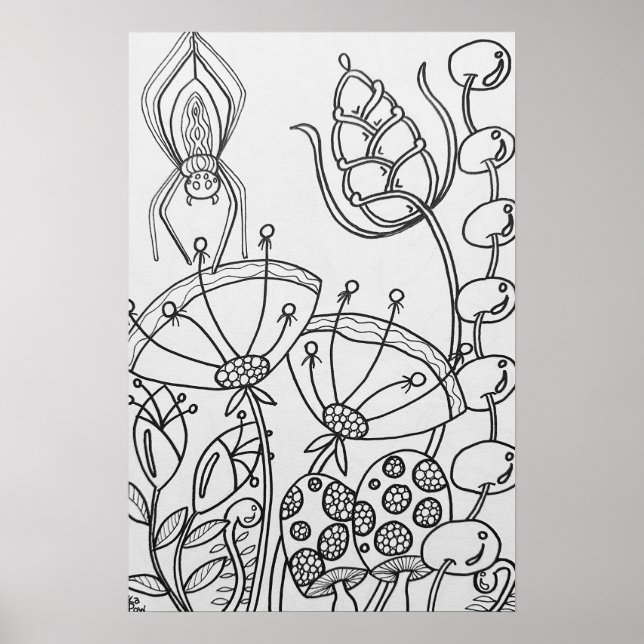 Fantasy flower, spider Colouring poster 16" x24" (Front)