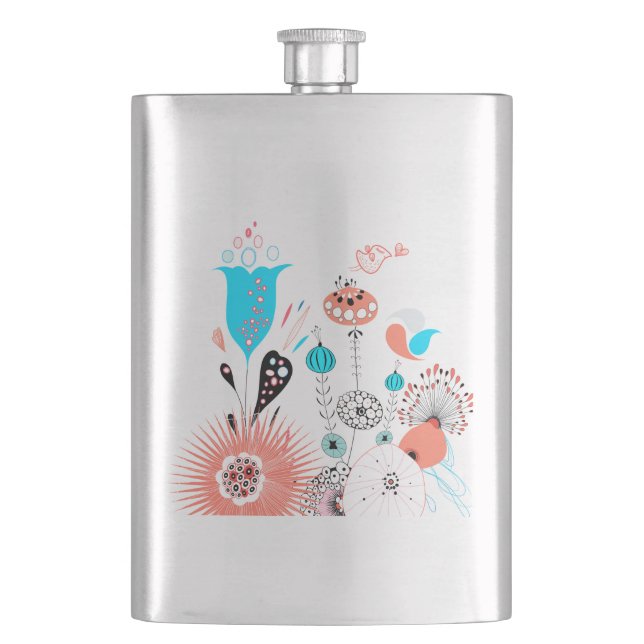 Fantasy Flowers and Birdie Hip Flask (Front)