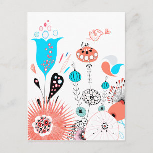 Fantasy Flowers and Birdie Postcard