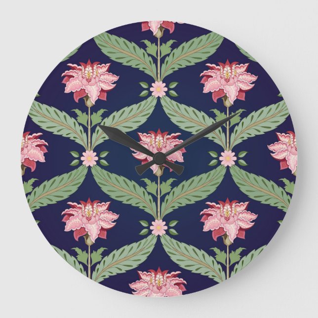 Fantasy Flowers: Dark Indian Motifs Large Clock (Front)