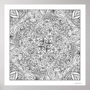 Fantasy Flowers Line Art You Colour Beautiful Poster