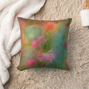Fantasy Flowers Painted In Warm Watercolor Botanic Cushion