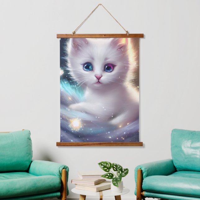 Fantasy Fluffy White Cat Hanging Tapestry (Living Room)