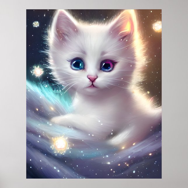 Fantasy Fluffy White Cat Poster (Front)