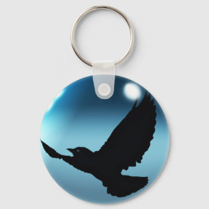 Fantasy Flying Crow & Orb Key-chain or Zipper-pull Key Ring