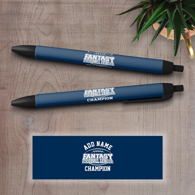 Fantasy Football Champion - Navy and White Black Ink Pen (Personalized Writing Pens - add your name, monogram or other text)