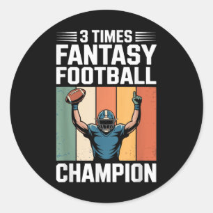 Fantasy Football Funny 3 Time Champion Classic Round Sticker
