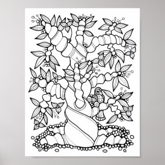 Fantasy Forest Buddha BellyTree Colouring Page Art Poster
