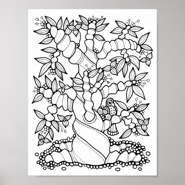 Fantasy Forest Buddha BellyTree Colouring Page Art Poster (Front)