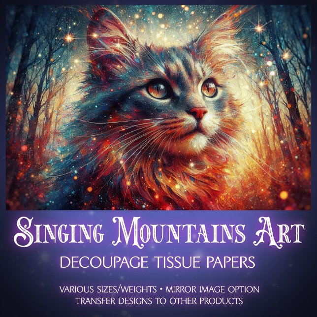 Fantasy Forest Cat Fairy Lights Decoupage  Tissue Paper (Creator Uploaded)