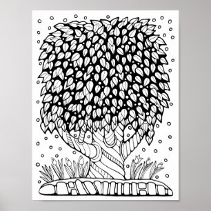 Fantasy Forest Leafy Tree Colouring Page Art Poster