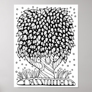 Fantasy Forest Leafy Tree Colouring Page Art Poster