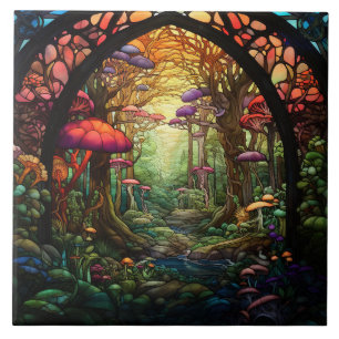 Fantasy Forest Stained Glass Ceramic Tile