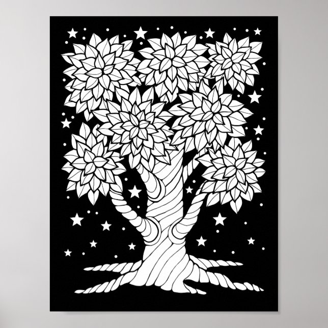 Fantasy Forest Starry Night Tree Colouring Page Ar Poster (Front)