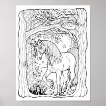 Fantasy Forest Unicorn Colouring Page Art
