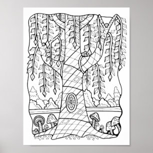 Fantasy Forest Willow Tree Colouring Page Art Poster