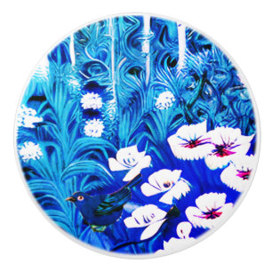 Fantasy Forest with Flowers and Birds Ceramic Knob