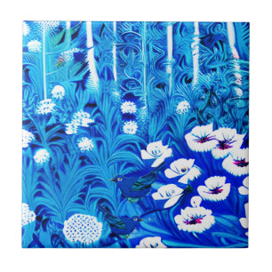 Fantasy Forest with Flowers and Birds Ceramic Tile