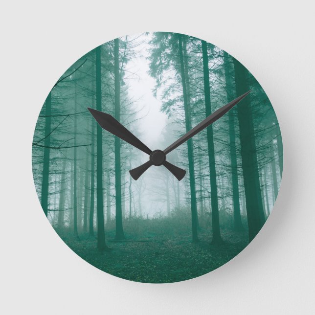 Fantasy forest with fog in Green Round Clock (Front)