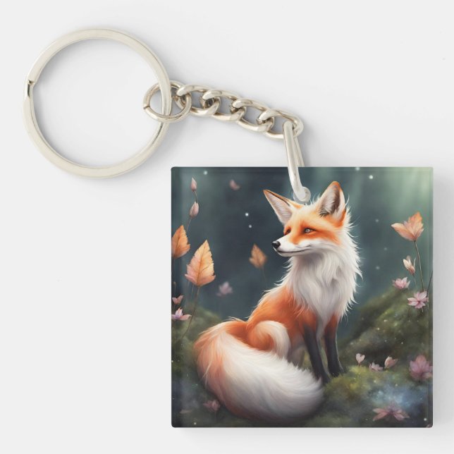 Fantasy Fox Nature Art Key Ring (Front)