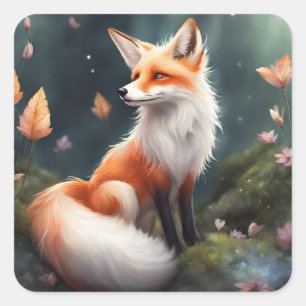 Fantasy Fox Nature Art Square Sticker
