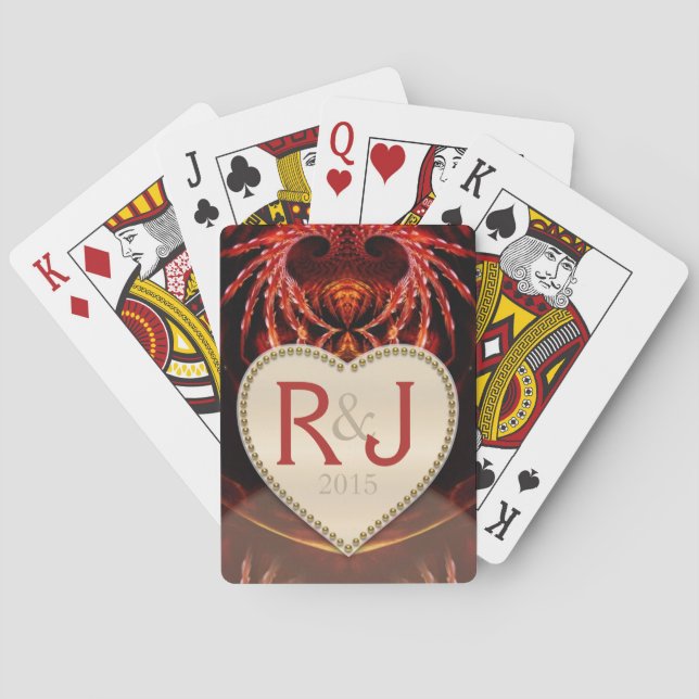 Fantasy Fractals Initials Heart Personalised Playing Cards (Back)