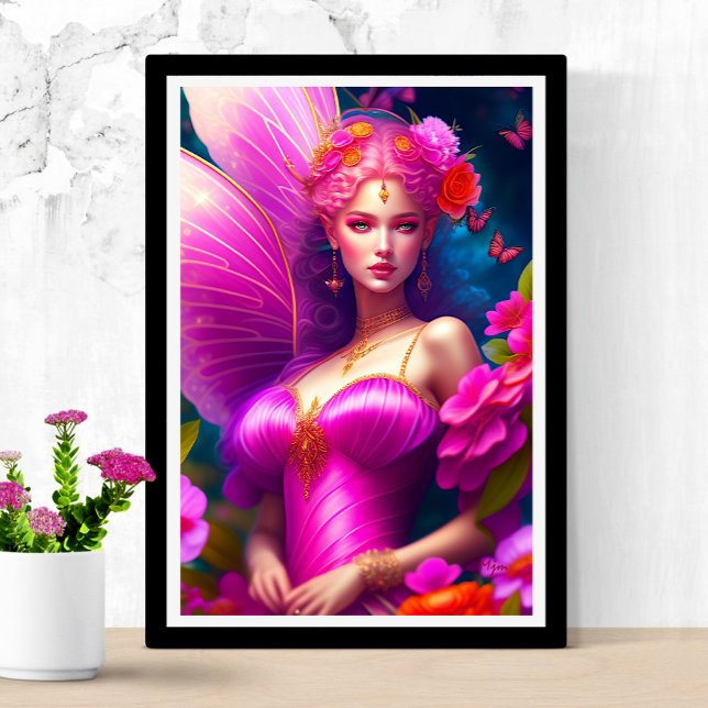Fantasy Fuchsia Fairy Flowers & Butterflies Poster (Creator Uploaded)