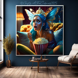 Fantasy Funny Beautiful Fairy Watching Movie Canvas Print