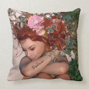 Fantasy Garden Fairy With Pink Flower Cushion