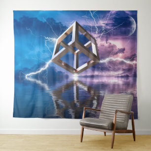 Fantasy Geometric Landscape Space Sky Ocean Tapestry