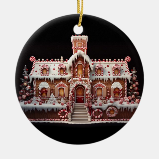 Fantasy Gingerbread House with Candies 2  Ceramic Ornament (Front)